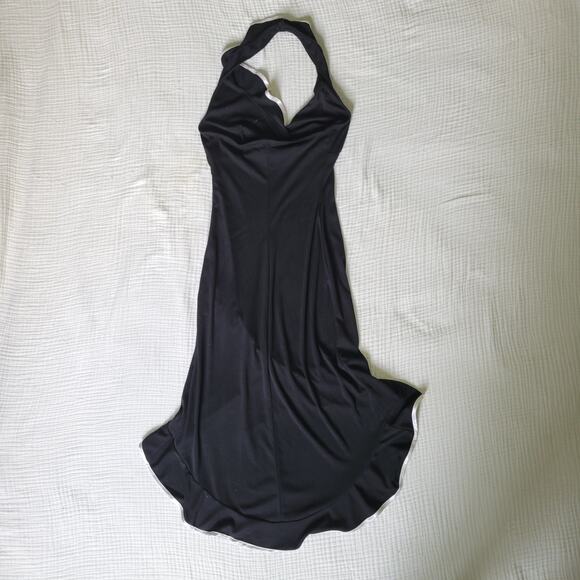 Vintage Y2K Ruby Rox S Dress Black White Halter Midi Contrast HiLow Minimalist - Picture 4 of 6